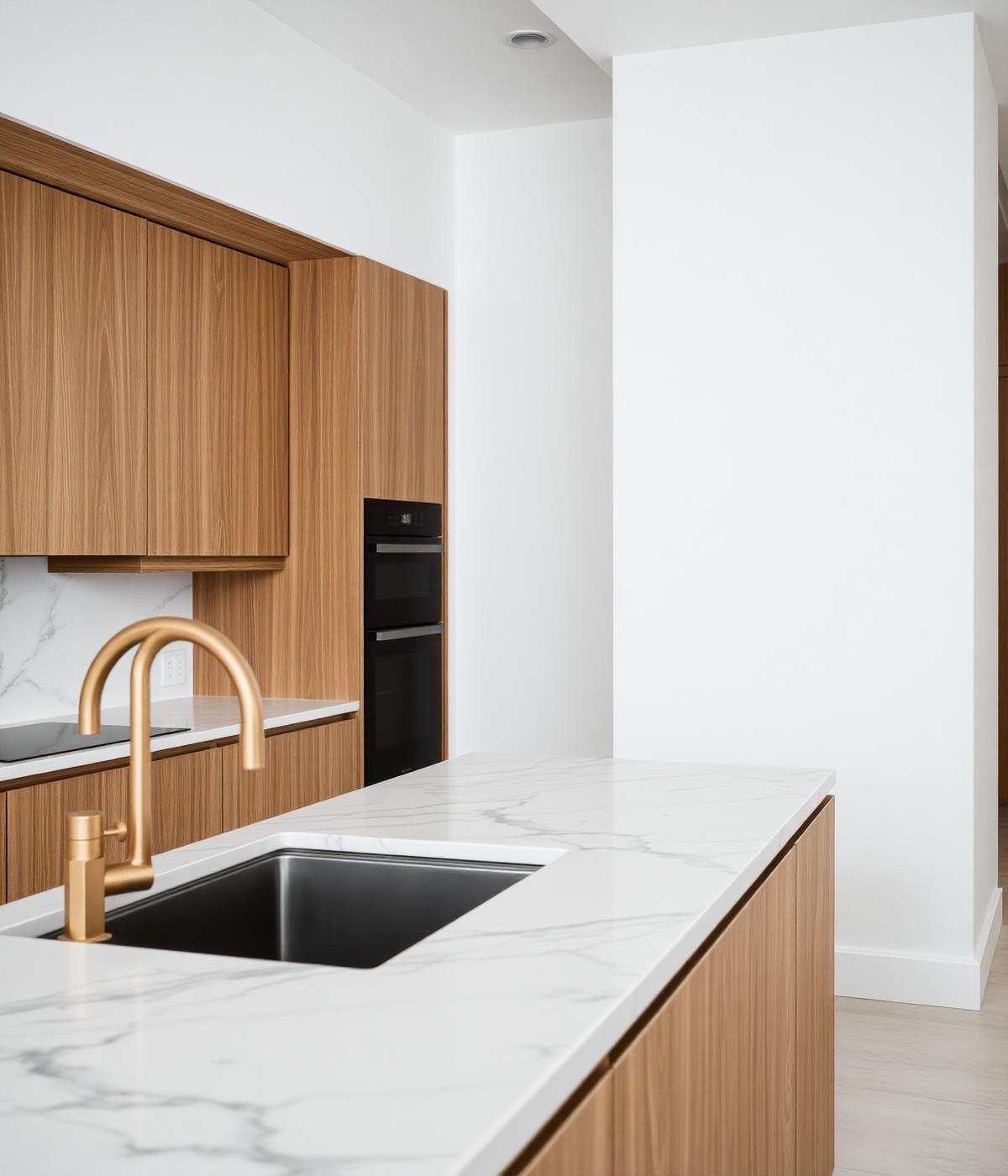 Architectural kitchen with marble and oak