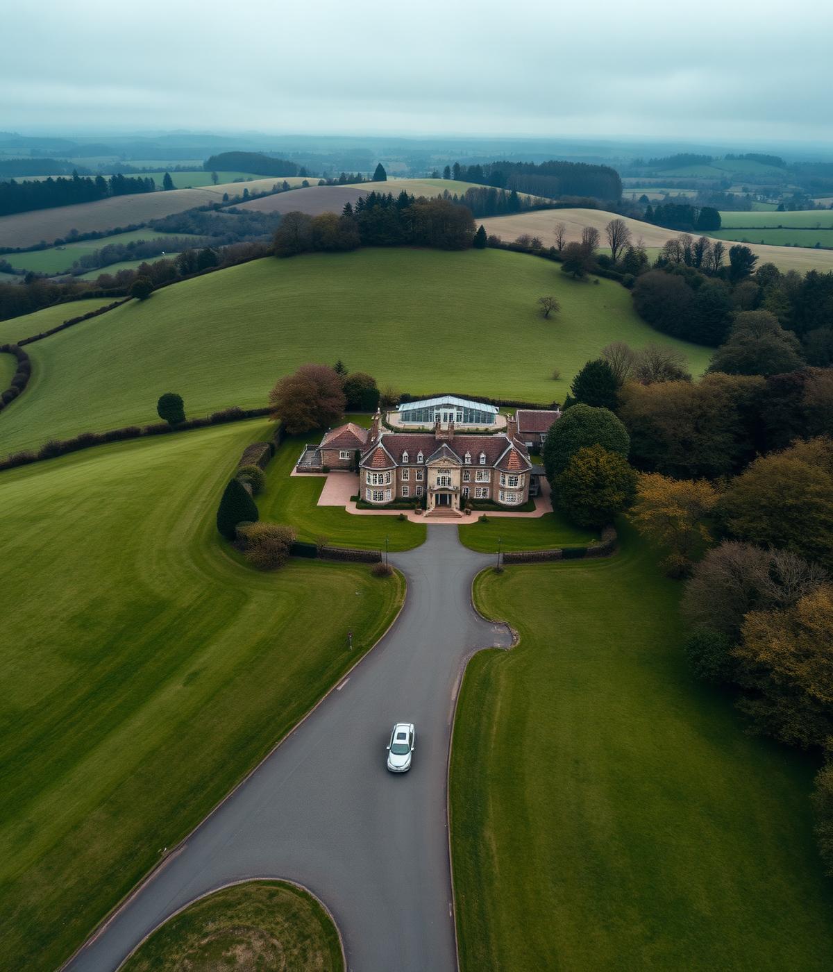 Aerial drone view of country estate